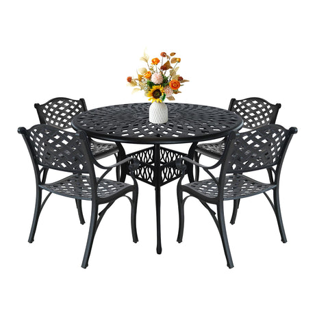 PATIO-IN 5 Piece Cast Aluminum Outdoor Dining Set, Outdoor Table and Chairs Set of 4, Patio Dining Set with 4 Chairs and 42" Round Table, Patio Conversation Set with 1.97" Umbrella Hole PATIO-IN