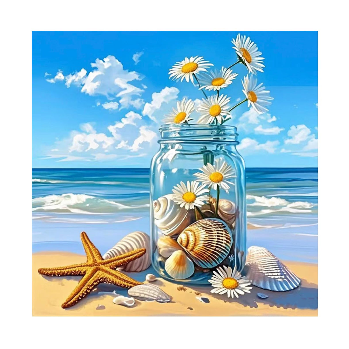 Beach Vase Diamond Art Kits for Adults Beginners,Beach Diamond Painting Kit DIY 5D Full Round Drill Daisy Painting with Diamonds Dot Gem Art Crafts for Wall Decor 12x12IN DIYDECORFUN