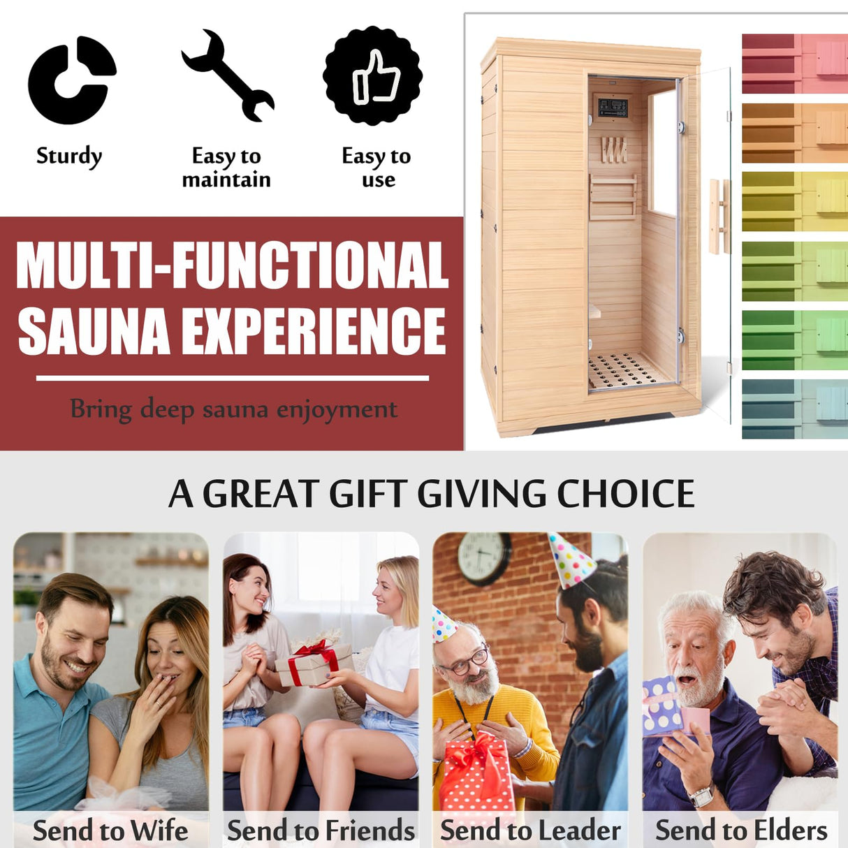 Far Infrared Sauna for 1 Person - 1050W Fast Heating, Canadian Hemlock Wood Home Sauna with Bluetooth Speaker, Chromotherapy & Oxygen Ionizer Easy Assembly Indoor Sauna for Relaxation, Detox, Home Gym Homsido