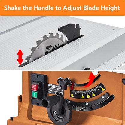 Table Saw, 10 Inch 15A Multifunctional Saw with Stand & Push Stick, 90° Cross Cut & 0-45° Bevel Cut, 5000RPM, Adjustable Blade Height for - WoodArtSupply