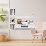 Pmnianhua 41'' Wall Mounted Floating Desk with Storage Shelves - Space Saving Workstation in Greyish White Pmnianhua