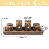 Farmhouse Coffee Table Decor Candle Holder - Romadedi Boho Wooden Tray with 4 Tealight Candles Holders for Tables Centerpiece Home Decorations Living Room Fireplace Kitchen Romadedi
