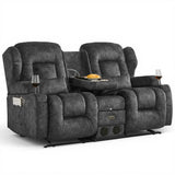URRED Loveseat Rocker Recliner Sofa with Console, Manual Reclining Loveseat RV Couch Double Rocking Chair Nursery with Cup Holders, Side Pocket, Bluetooth Speaker, USB, Outlets (Grey) URRED