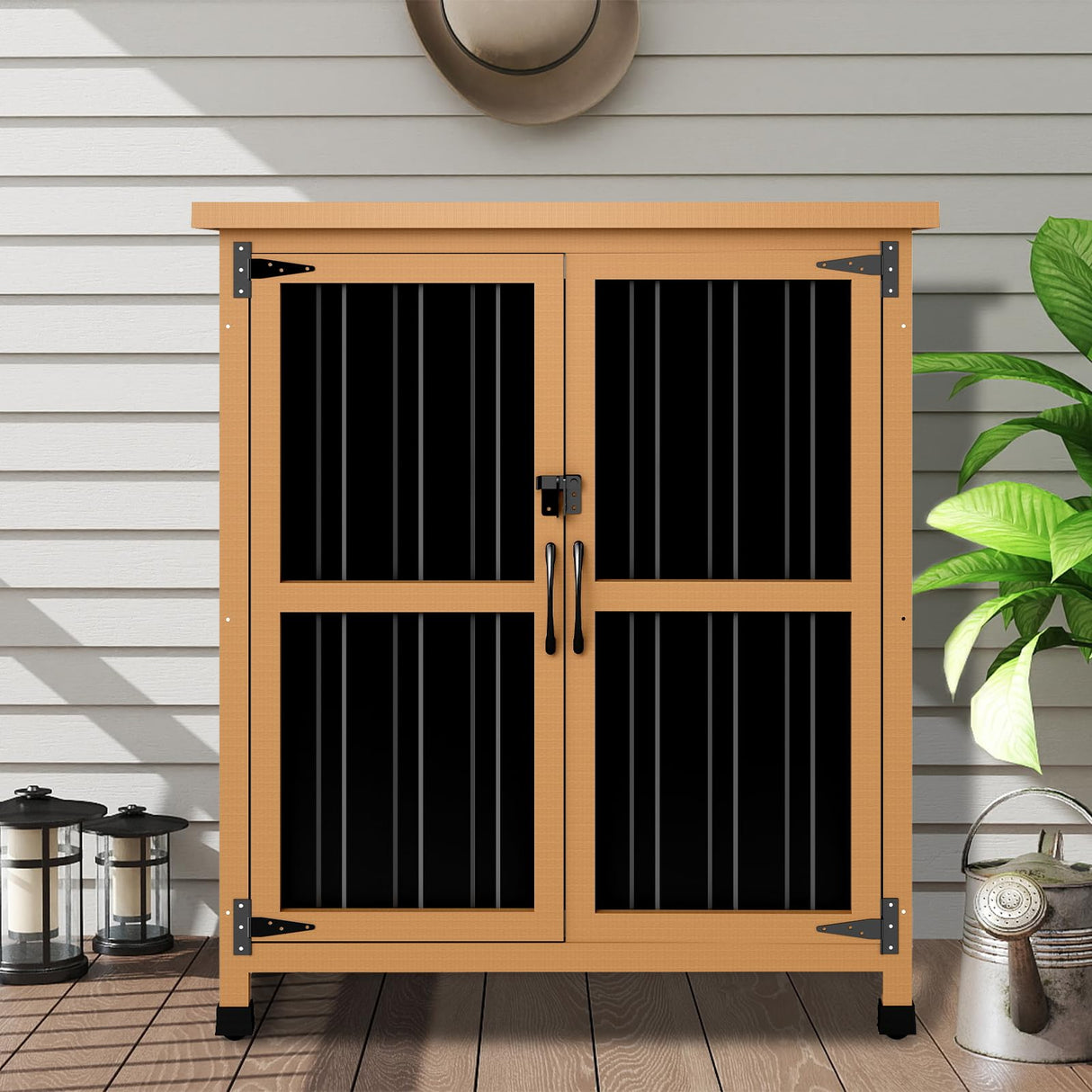 Outdoor Storage Cabinet Waterproof with Shelves, Storage Box with Lockable Doors, Wood & Metal Patio Yard Pool Garden Storage Cabinet Organizer, Gifts for Women Men PetsCosset