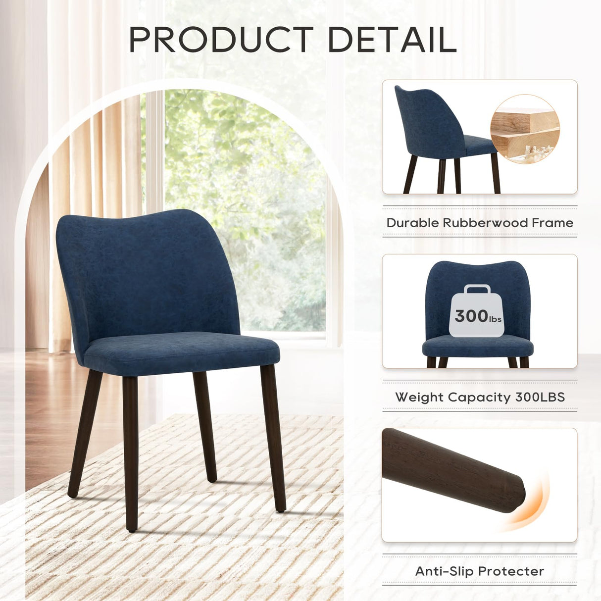 COLAMY 5-Piece Extendable Dining Table Set for 4, 36" Kitchen Round Wood Table with 4 Wooden Dining Room Chairs,Light Brown/Blue COLAMY