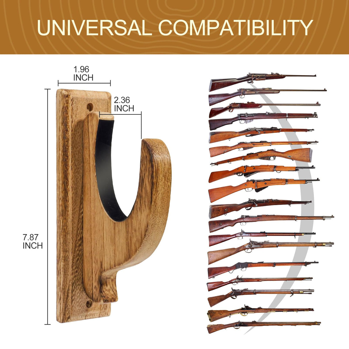 iFeelonely Gun Rack Wall Mount，4 Pack Gun Racks for Wall Shotgun Hooks Gun Wall Mount Indoor Gun Racks Rifle Wall Mount Wooden Gun Cabinets Stand Display Shelf Brown iFeelonely