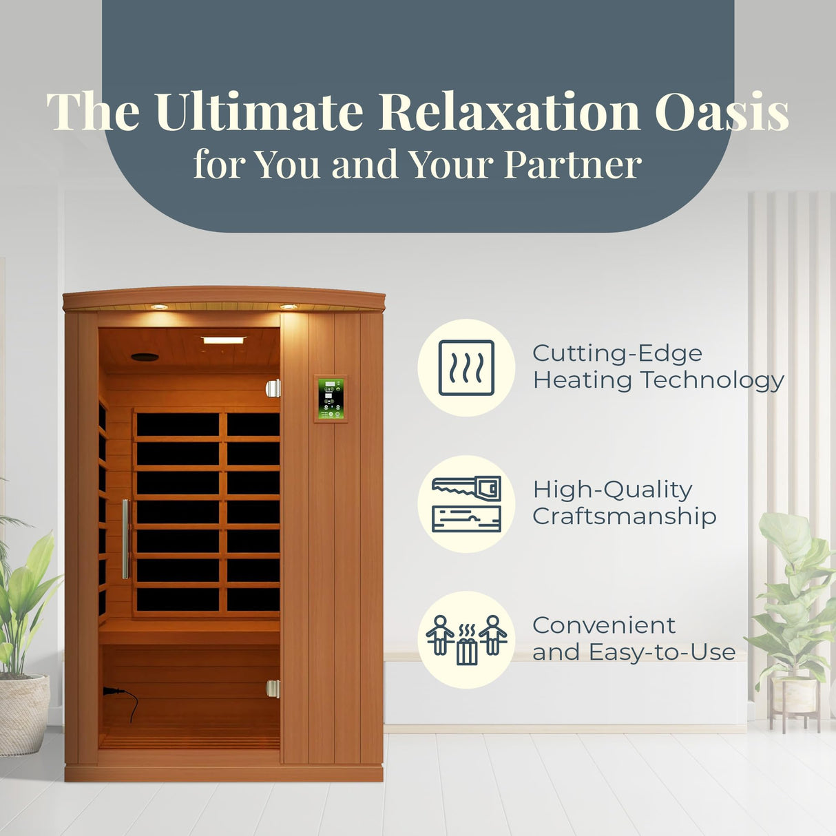 Dynamic Saunas Venice Elite 2 Person Capacity PureTech Ultra Low EMF Infrared Therapy Home Sauna Box with Bluetooth, Roof Vent, and LED Control Panel DYNAMIC SAUNAS