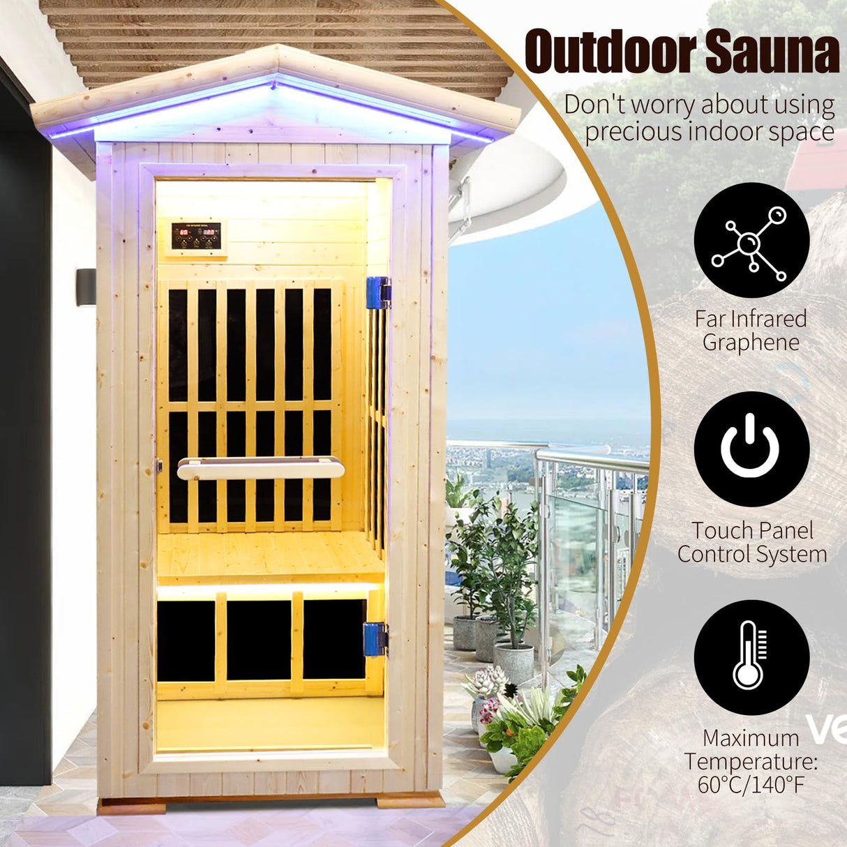 Outdoor Sauna 1 Person, Far Infrared Home Sauna Room,1300W Low EMF Dry Sauna for Home, Spruce Wood Sauna Spa with Bluetooth Speaker,for Unwell Men,Women,Elderly InfraHHZQ