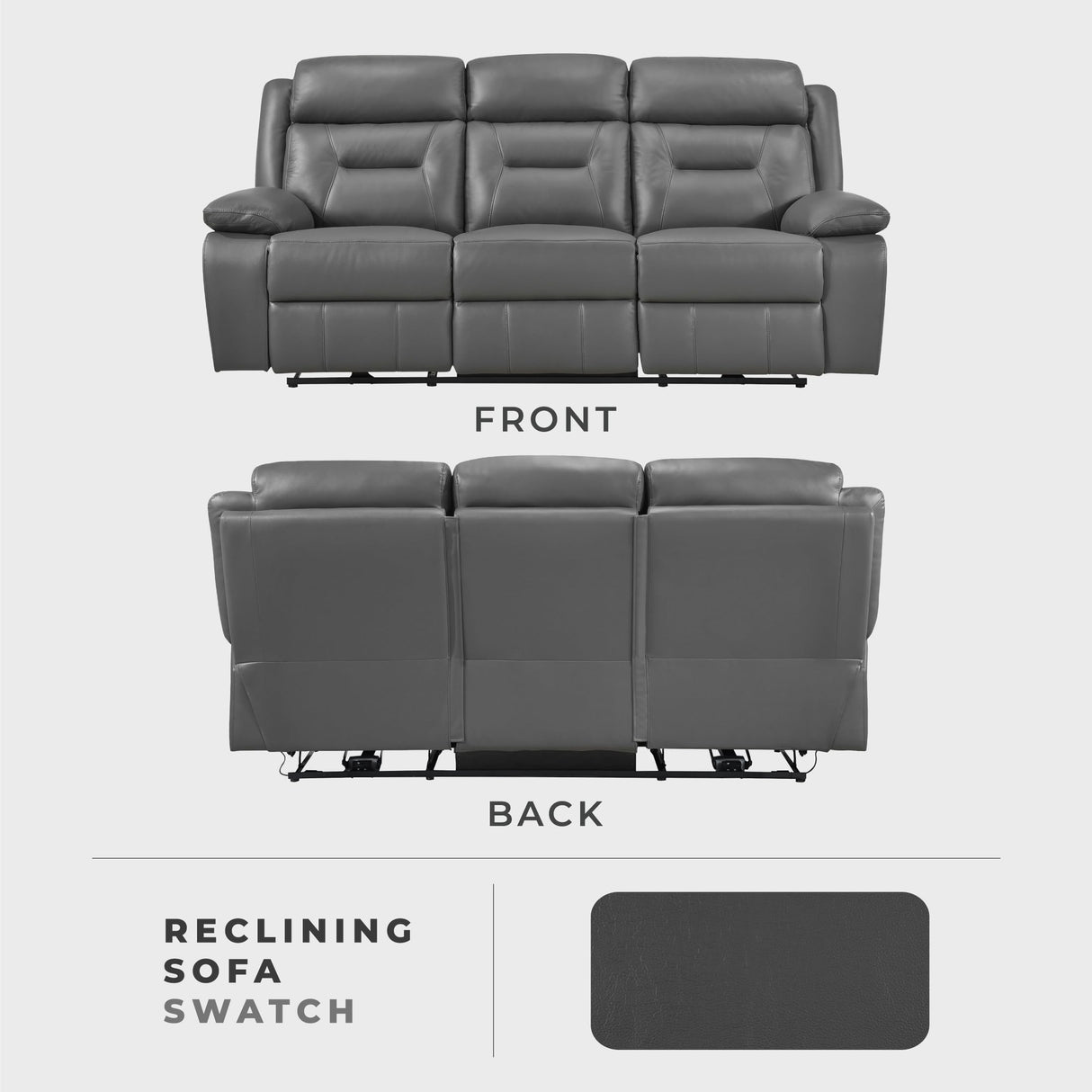 Lexicon Power Double Recliner Sofa, Top Grain Leather Match Reclining Sofa with Pillow Top Armrests, Home Theater Seating, Wall Hugger Recliner Couch with USB Port, 87" W, Dark Gray Lexicon