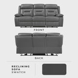 Lexicon Power Double Recliner Sofa, Top Grain Leather Match Reclining Sofa with Pillow Top Armrests, Home Theater Seating, Wall Hugger Recliner Couch with USB Port, 87" W, Dark Gray Lexicon