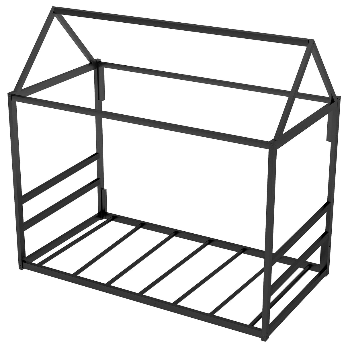 Kuurfuurdo Twin House Bed with Canopy, Montessori Floor Bed Frame Metal Platform Tent Bed for Bedroom Playroom, Black kuurfuurdo