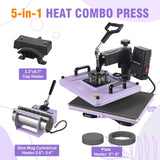 PlanetFlame Heat Press Machine 12x15 Inch, 360° Swing Away 5 in 1 Heat Transfer Machine, Multifunctional Heat Transfer Press Machine with 30OZ Tumbler Attachment for Hat/Plate/T-Shirt/Mug, Purple PlanetFlame