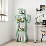 DOORXIF 4-Tier Ladder Green Bookshelves Freestanding, Cactus Bookcase Storage Organizer Closet Corner Metal Display Cabinet, Corner Green Bookshelf for Small Spaces, Green Bookcase for Bedroom Office DOORXIFO
