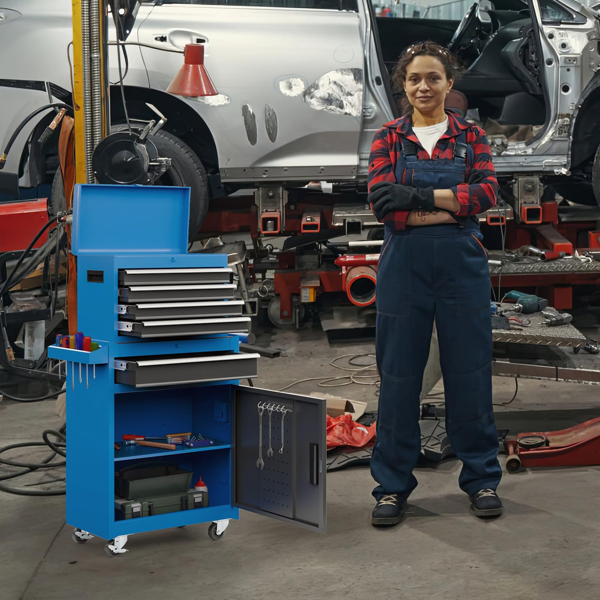 AirWire Tool Chest, 5-Drawer Rolling Tool Storage Cabinet with Detachable Top Tool Box, Enhanced Packaging, Metal Tool Cart for Garage Workshop, Blue AirWire