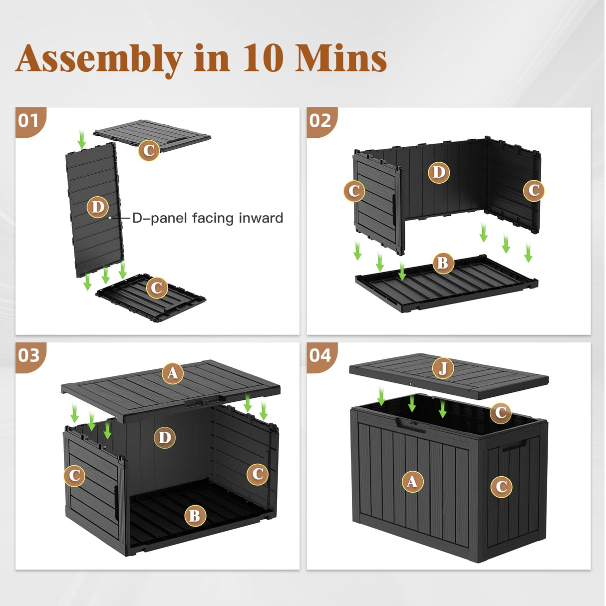 Treillage Tale Outdoor Storage Deck Box, 45 Gallon Outside Storage Box Waterproof Deck Box, Lockable Patio Storage Box UV-Resistant for Garden Furniture, Black Treillage Tale