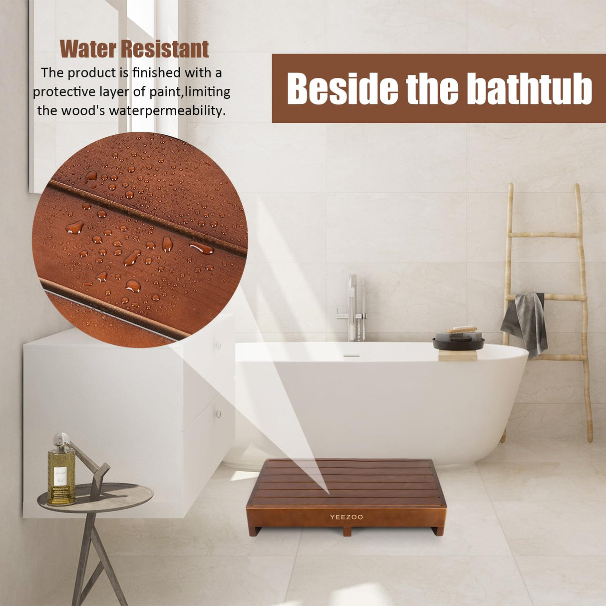 Wooden one Step Stool- Solid Pine Wood Step Riser with Non-Slip Pads, Wood Step Stool for Elderly Adults, high Bed, Bathroom, Kitchen (31.5" L*15.7" W*3.9" H, Brown, 400LBs Capacity) yeezoo