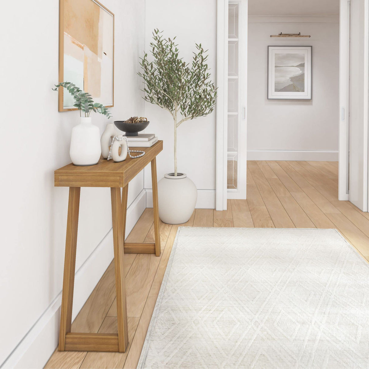 Plank+Beam Solid Wood Console Table, 46.25 Inch, Sofa Table, Narrow Entryway Table for Hallway, Behind The Couch, Living Room, Foyer, Easy Assembly, Pecan Plank+Beam