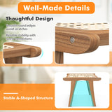 Tangkula Ottoman Footstool, Natural Teak Wooden Foot Rest with Handwoven Rattan for Living Room Bedroom Office, 14" H, Indoor (2) Tangkula