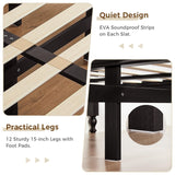 Wood Queen Bed Frame with Wooden Headboard and Footboard, Heavy Duty 12 Solid Wood Slats Support, Rubber Wood Platform Bed Frame with Large Under Bed Storage, No Box Spring Needed, Rustic Brown Susalt