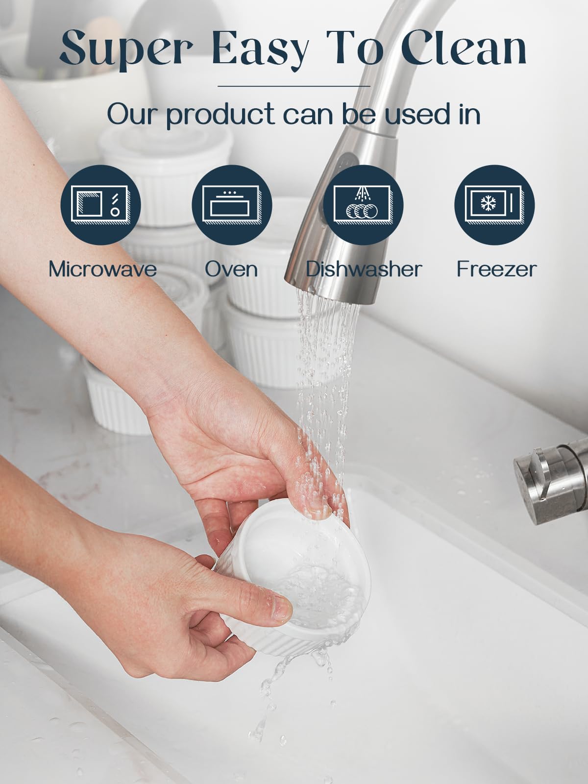 DOWAN 8 oz Ramekins for Creme Brulee Porcelain Ramekins Oven Safe, Classic Style Ramekins for Baking Souffle Ramekins Bowls, Set of 6, White DOWAN