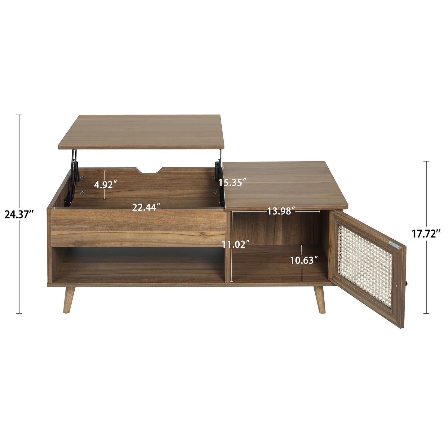 FOKWE Lift Top Coffee Table with Hidden Compartment, Big Storage Space & Adjustable Storage Shelf Lift Tabletop Dining Table for Home Living Room, Office (Walnut), 17.72D x 39.37W x 17.72H in - WoodArtSupply