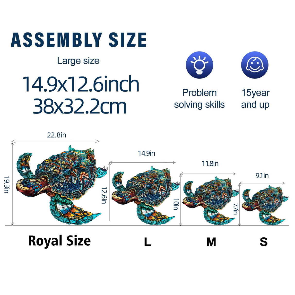 Jigfoxy Wooden Puzzles for Adults, Sea Turtle Wooden Jigsaw Puzzles for Adults Kids, Unique Animal Shape Wood Cut Puzzles, Christmas Thanksgiving Gifts for Friend Turtle Lover (L-14.9*12.6in-301pcs) Jigfoxy