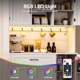 ONBRILL 71" Pantry Cabinet, Kitchen Pantry Storage Cabinet with LED Light & Outlet, Kitchen Hutch with Microwave Shelf & 6 Hooks, Door Shelves & Drawer & Adjustable Shelves, for Kitchen, Dining Room ONBRILL