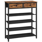 HOOBRO Shoe Rack, 5 Tier Shoe Storage Organizer with 2 Non-Woven Drawers, 12-16 Pairs of Shoes for Entryway, Shoe Shelf with 4 Oxford Fabric Shelves and Wooden Top, Closet, Rustic Brown BF78XJ01 HOOBRO