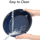 Peohud 2 Pack Ceramic Pie Pans, 10 Inch Deep Fluted Pie Plate, 54 Ounce Round Baking Dish for Quiche, Apple Pecan Pie, Pot Pie, Blue Peohud