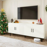 MUUEGM 70" Fluted TV Stand, Mid Century Modern Television Stands for Living Room, Wood TV Console for Televisions Up to 80 Inches, Entertainment Center with Storage, Adjustable Shelf, White TV Stands MUUEGM
