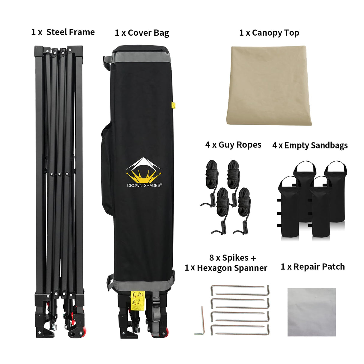 CROWN SHADES 10x10 Pop Up Canopy - Beach Tent with One Push Setup - Outdoor Canopy Tent with STO-N-Go Cover Bag for Events, Parties, Silver Coated Top, 3 Height & 4 Sand Bags,Khaki CROWN SHADES