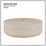 KEIKI 35" Round Fiberglass Coffee Table with Faux Mars Pattern, Modern Style Circle Coffee Table with Faux Travertine Textured, No Assembly Required, for Living Room, Bedroom, Reception Room, Marble KEIKI