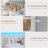 BTHFST Loft Bed with Desk, Full Metal Loft Bed with 8 Drawers Storage & Charging Station & LED Lights, 4 Open Storage Shelves, Noise-Free, Space-Saving, No Box Spring Needed BTHFST