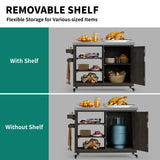 YITAHOME Solid Wood Patio Bar Table XL Outdoor Storage Cabinet Bar Table with Spice Rack and Lockable Wheels, Portable Outdoor Kitchen Island for Patio, Garden, Porch, Balcony, Brown YITAHOME