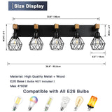 Farmhouse Bathroom Vanity Light Fixtures, 5-Light Wood Bathroom Light Fixtures Over Mirror, Rustic Sconces Wall Lighting with Elegant Metal Lampshade for Living Room, Bedroom, Hallway… maesta
