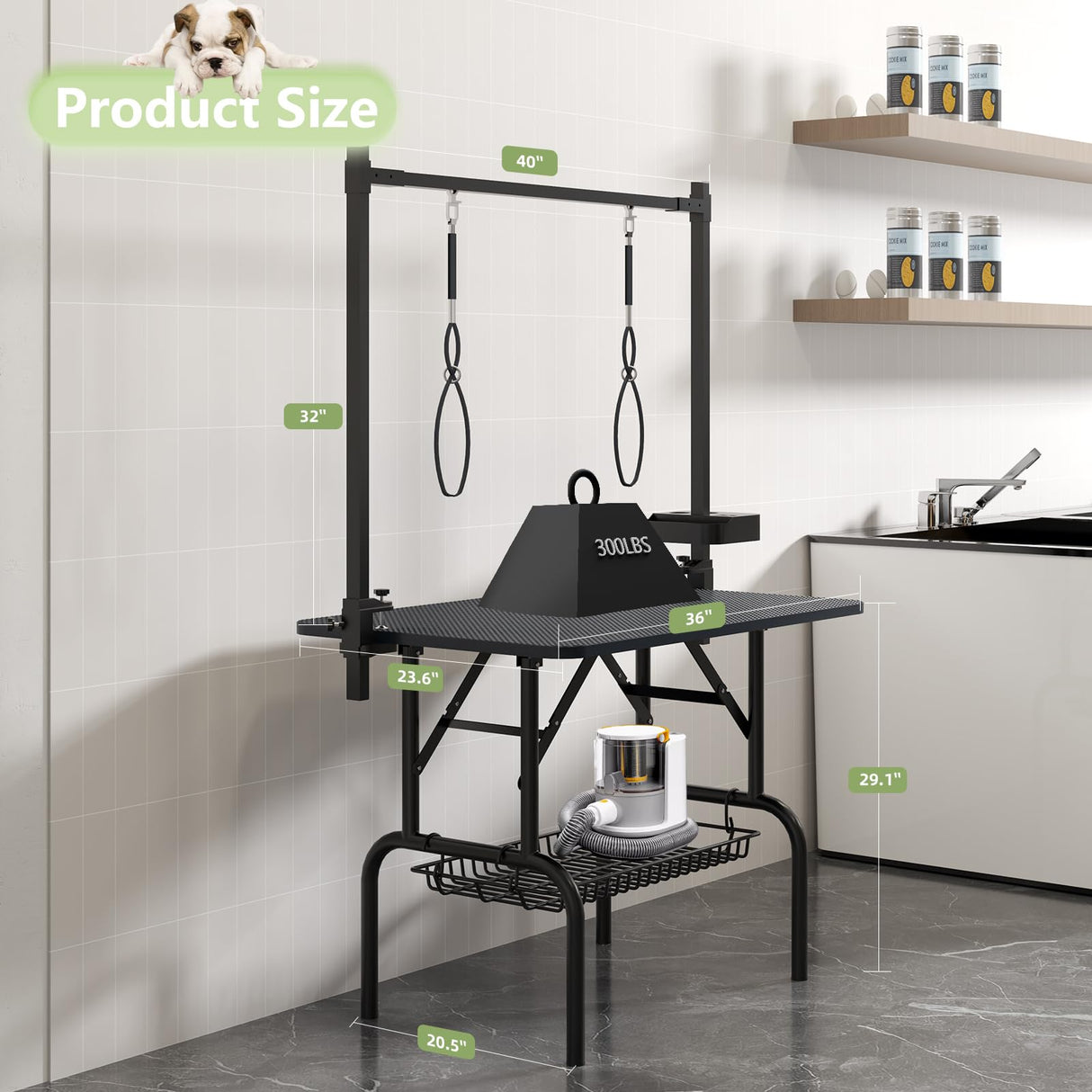 VFK 36''/47''Large Dog Grooming Table, Foldable Pet Station at Home, Dog Grooming Table,Adjustable Cat Drying Desktop with Arms, Nooses, Mesh Tray (Basic pet Table, 36" Black) VFK