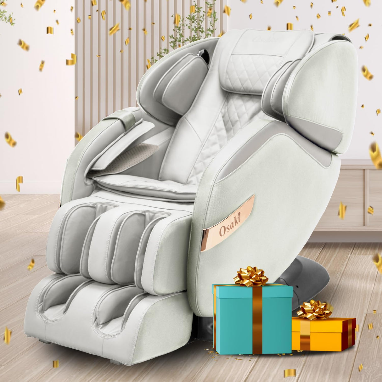 Osaki OS-Champ | Cream & Taupe | 2 Stages Zero Gravity | 18 Air Bag Full-Body Massage Chair | Lumbar Heating | Foot & Calf | 5 Auto Massage Programs | Bluetooth Speaker | Space Saving | Polypropylene Osaki