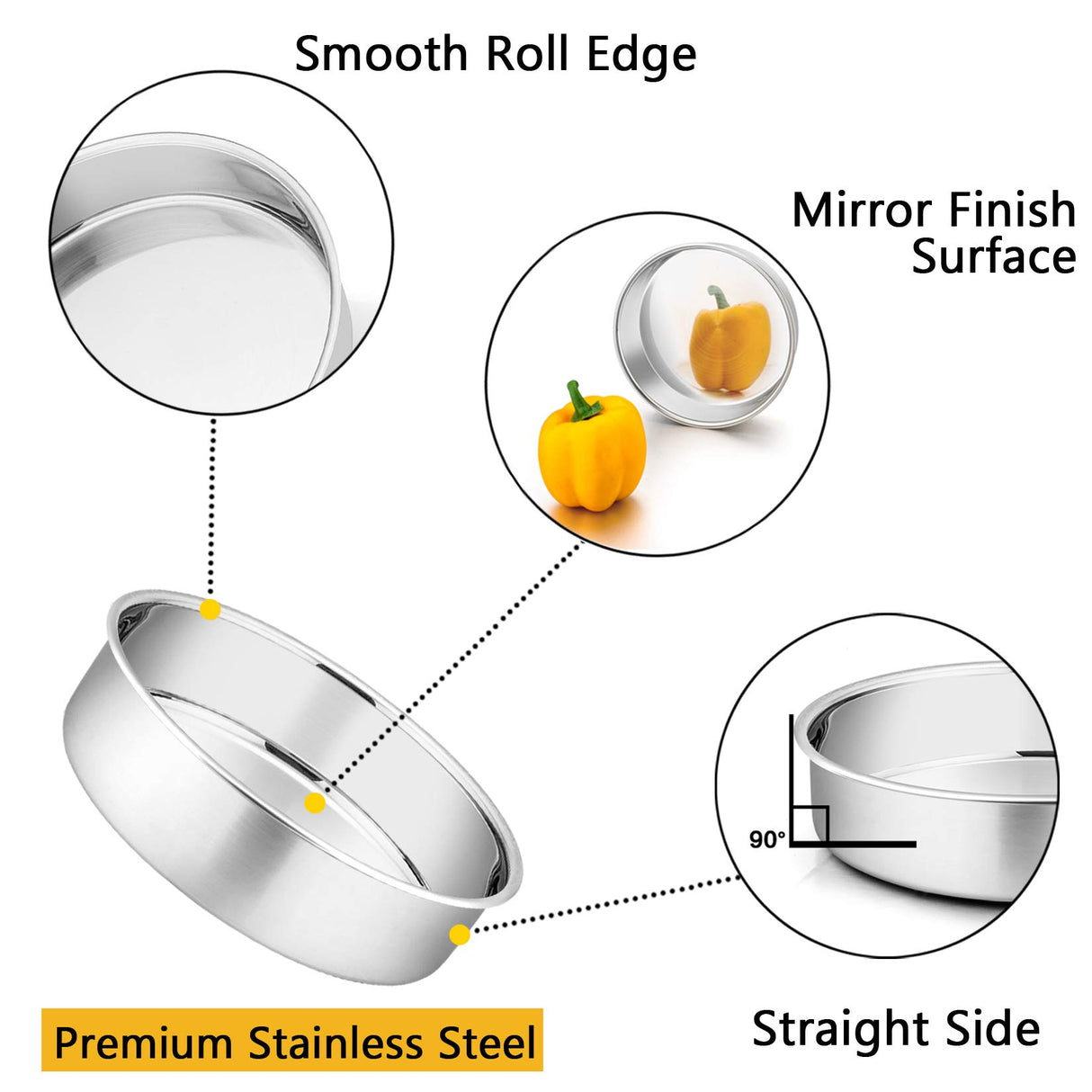 Cake Pan Set - 4”, 6”, 8”, 9.5”, P&P CHEF 4 Piece Round Baking Cake Pans Tin Stainless Steel, Oven/Pot/Dishwasher Safe, Heavy Duty & Non Toxic, Mirror Finish & Easy Clean P&P CHEF