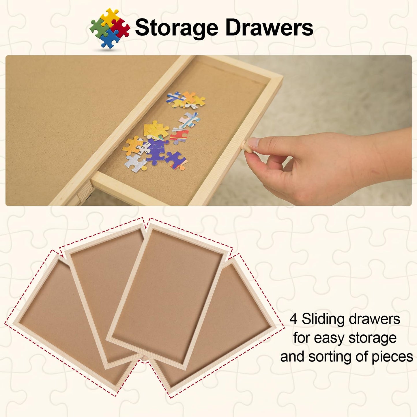 1500 Piece Wooden Folding Puzzle Table with Legs, 27" x 35" Jigsaw Wooden Puzzle Board with 6 Sliding Drawers and Puzzle Cover Jigsaw Puzzle Table for Adults Birthday Gift for Family - WoodArtSupply