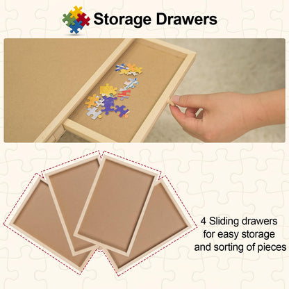 1500 Piece Wooden Folding Puzzle Table with Legs, 27" x 35" Jigsaw Wooden Puzzle Board with 6 Sliding Drawers and Puzzle Cover Jigsaw Puzzle Table for Adults Birthday Gift for Family - WoodArtSupply