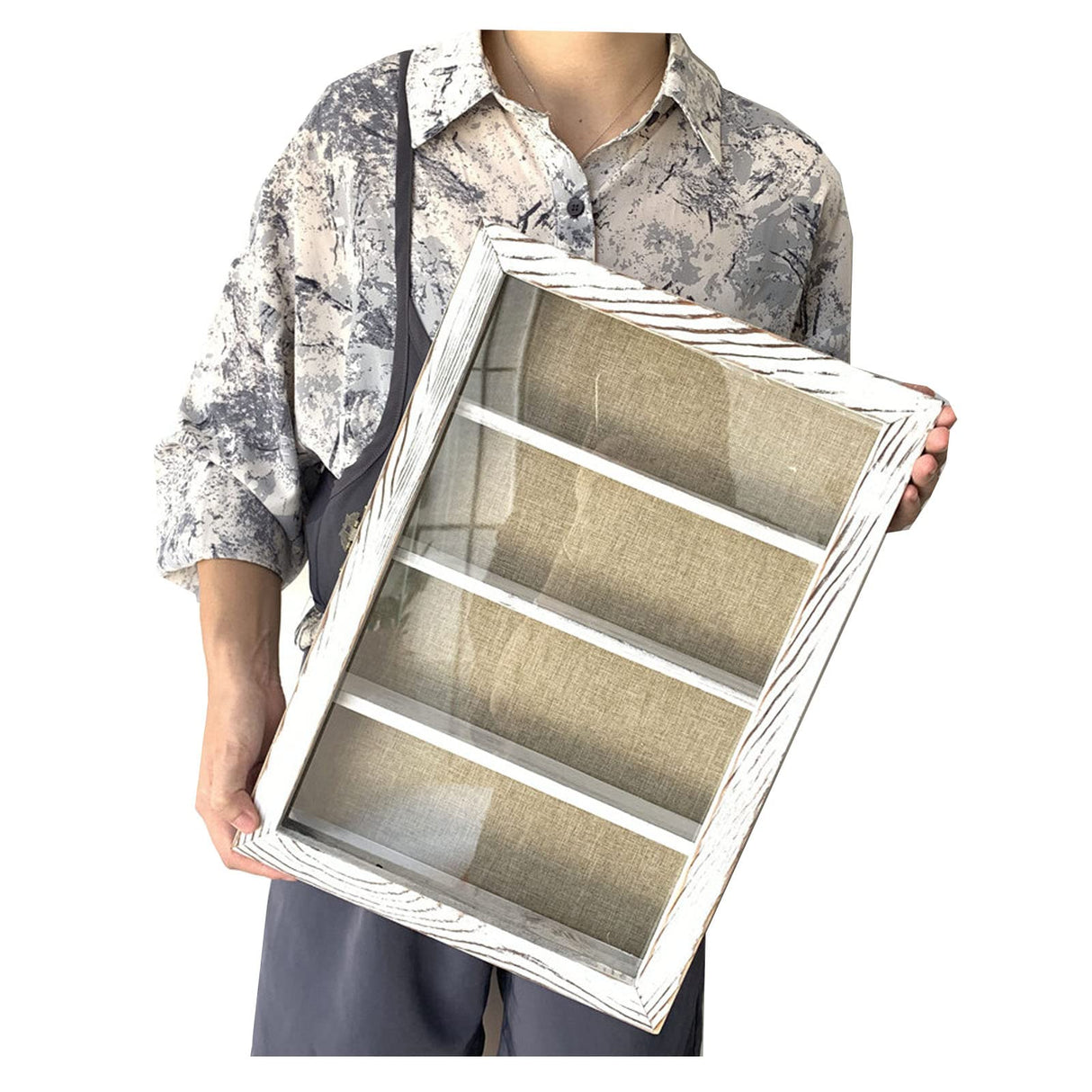 WANLIAN Shadow Box Frame with Acrylic 11x16“ Wooden Shadow Box Display Case with 3 Detachable Shelves & Linen Back, Wall-Mounted Deep Display Box Picture Frame for Photos Memorabilia (White) WANLIAN