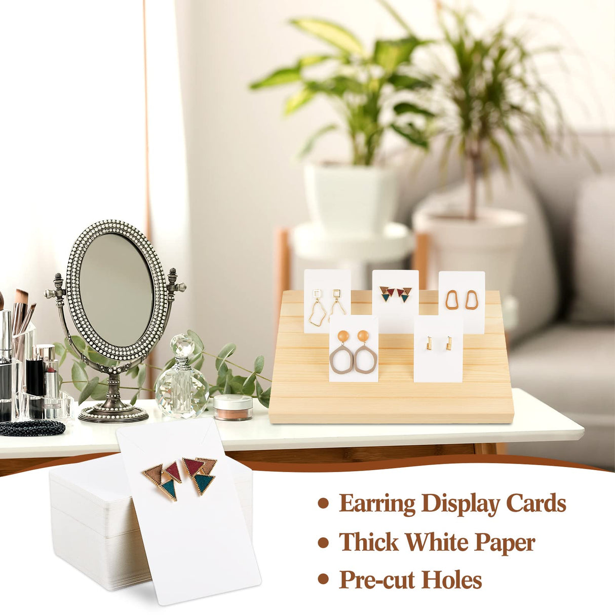 124 Pcs Wood earring card display wooden earring display stand 4 Set Jewelry stand holder with Card for Jewelry Selling(Wood Color) Marsui