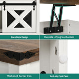 YITAHOME Farmhouse Coffee Table, Lift Top Coffee Table with Storage & Sliding Groove Barn Door,Rustic Coffee Tables for Living Room, Center Table for Living Room, Brown and White YITAHOME