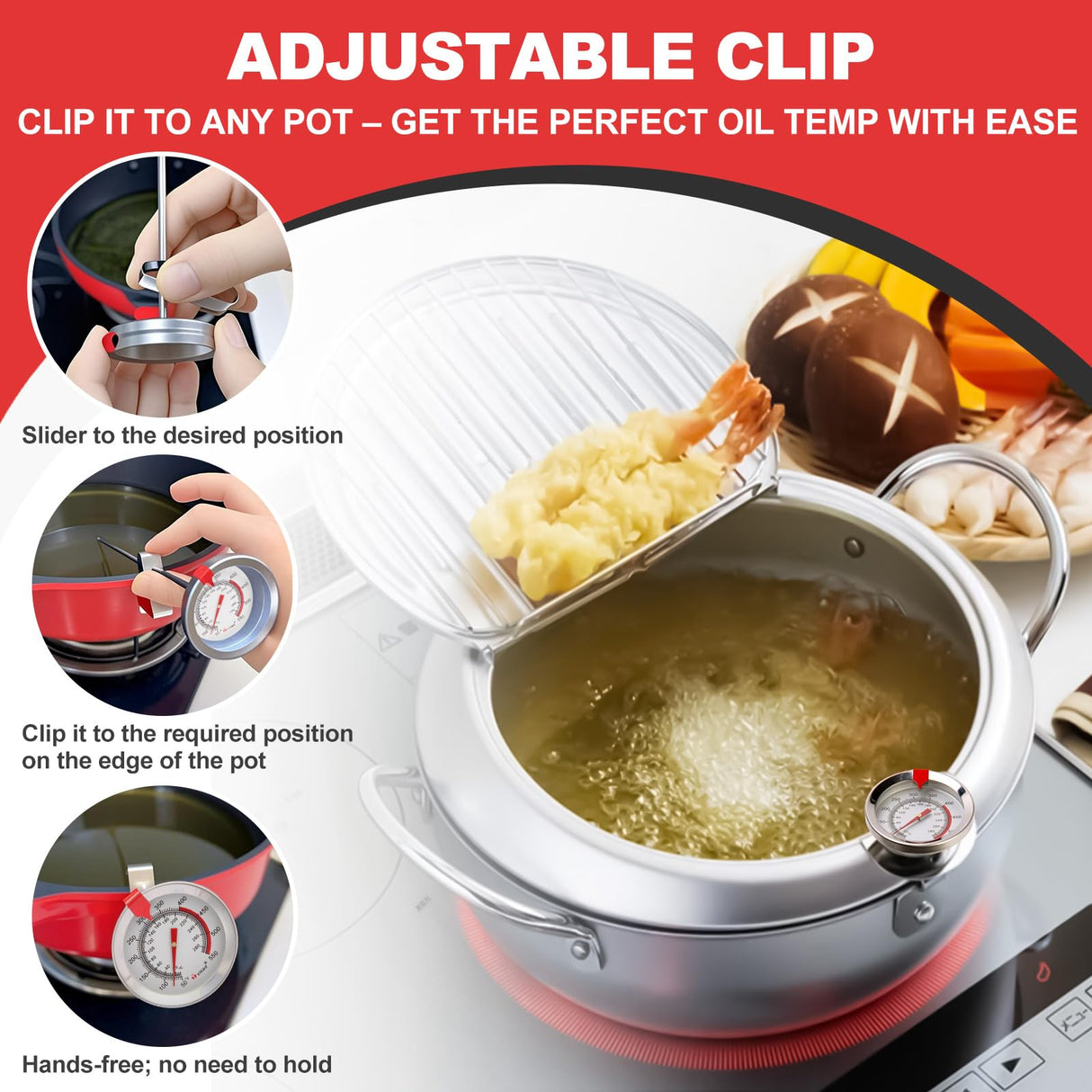 Telead Candy Thermometer Waterproof - Oil Thermometer for Frying with Clips - 9" Side of Pot Thermometer Deep Fry for Oil Candy Candle BBQ - Silver Telead