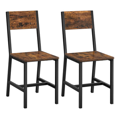 VASAGLE Dining Chair Set of 2, Rustic Wood Chairs with Metal Steel Frame, Easy to Assemble, Stable, Comfortable Seat, Modern Farmhouse Chair for