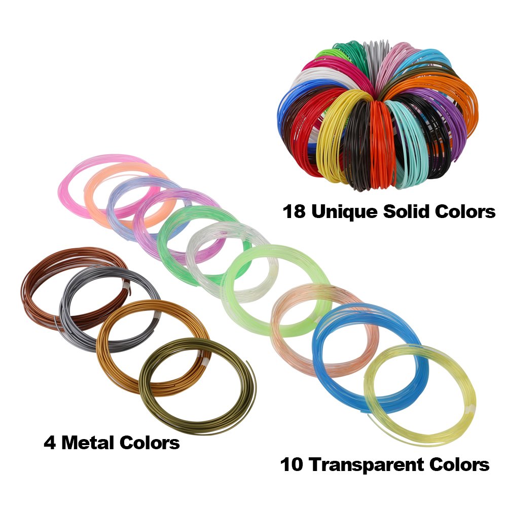 MIKA3D 32 Colors 3D Pen PLA Filament Refills, Each Color 10 Feet, Total 320 feet, Pack with 4 Finger Caps - WoodArtSupply