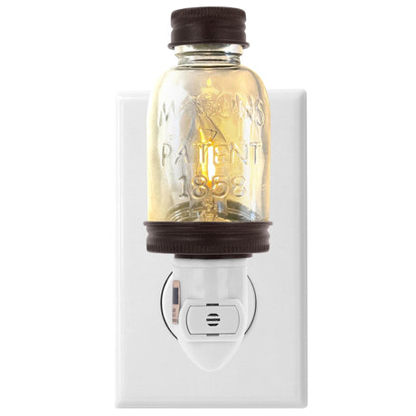 Autumn Alley Rustic Mini Mason Jar Night Light in Bronze | Auto On/Off Sensor | Plug in Farmhouse Wall Decor | Cute Country Night Light | Energy Efficient LED Bulb | Timeless Design Autumn Alley