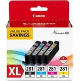 Canon CLI-281 XL Black, Cyan, Magenta and Yellow 4 Ink Pack Compatible to printer TR8520, TR7520, TS9120 Series,TS8120 Series, TS6120 Series, TS9521C, TS9520, TS8220 Series, TS6220 Series Canon