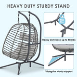 Brafab Double Swing Egg Chair with Stand, Large Hand-Woven Wicker Rattan Hanging Egg Chair for 2 People, Porch Hammock Swing Loveseat with Thick Cushion and Sturdy Steel Stand for Indoor Outdoor Brafab
