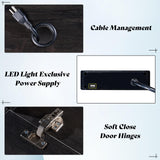 AMERLIFE 70" Floating TV Stand with LED Lights and Power Outlet, High Gloss Wooden Texture Wall Mounted Media Console Entertainment Center for TVs Up to 80", Black AMERLIFE